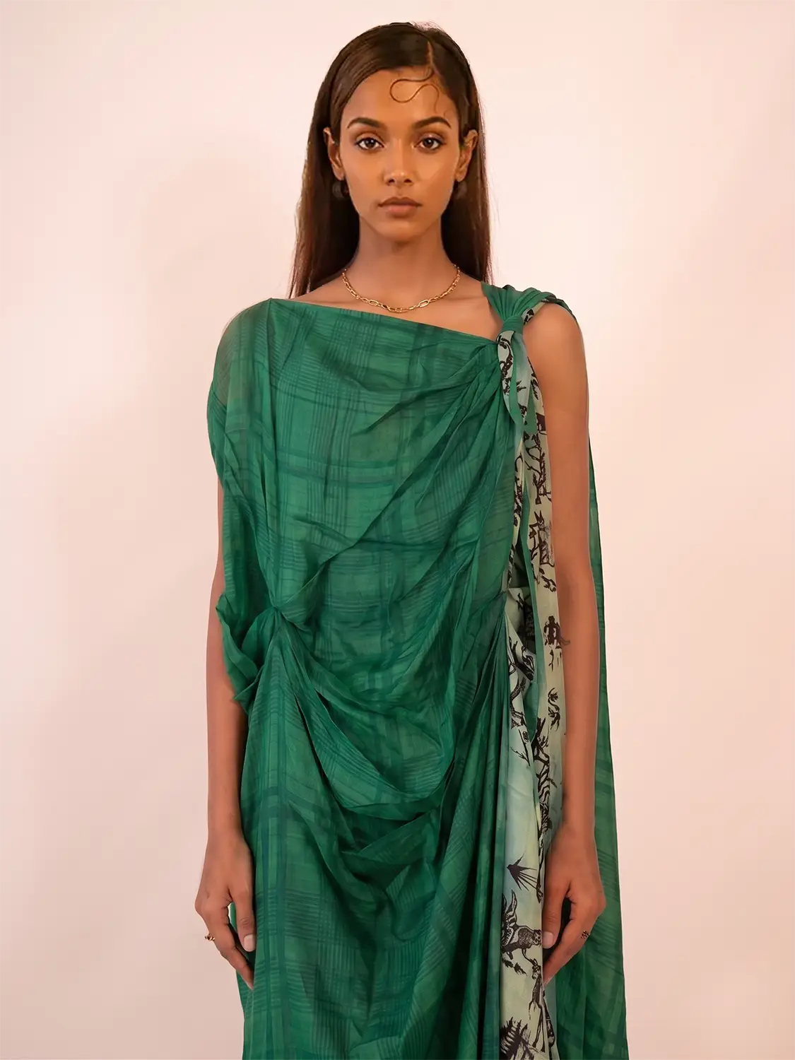 EMERALD DRAPE DRESS is our one-of-a-kind draped dress, handcrafted in-house from pure silk.