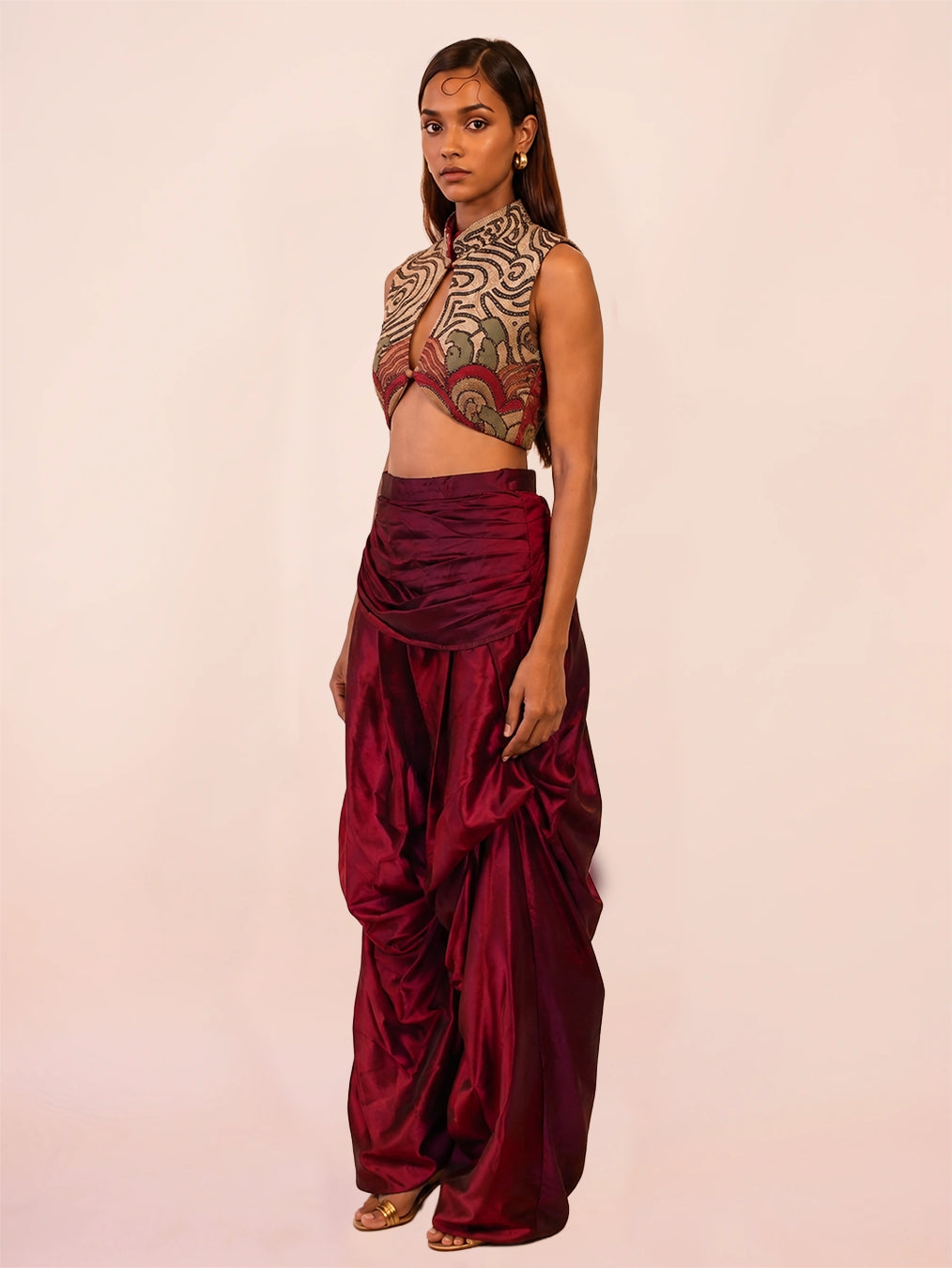 GILET TOP- TARINI IV Top is a one of a kind piece, handcrafted in house from vintage pure silk saree fabric.