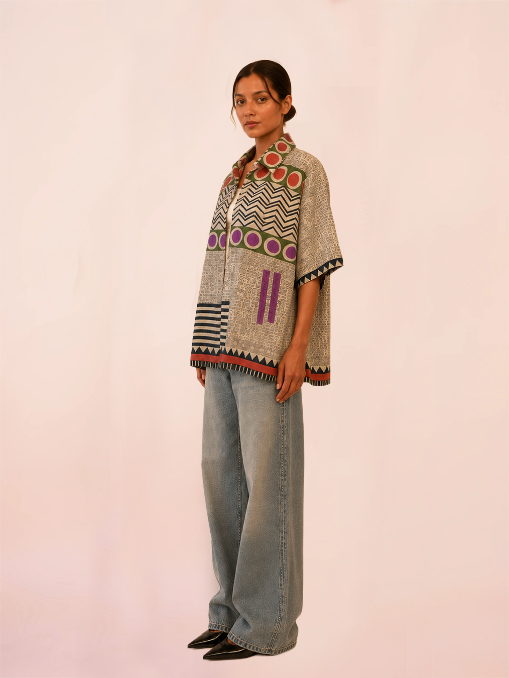 RAGA VII is our one-of-a-kind oversized printed shirt, handcrafted in-house using a vintage silk saree.