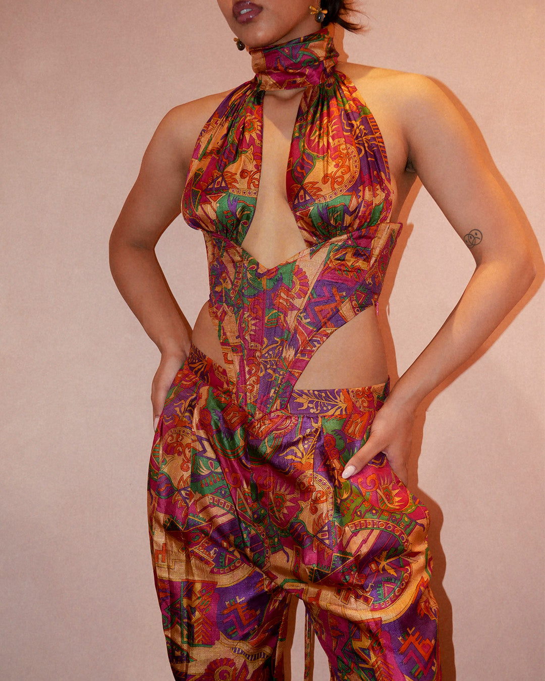VIVIENNE PANTS are our one of a kind pants, crafted in-house from a vintage printed silk saree.