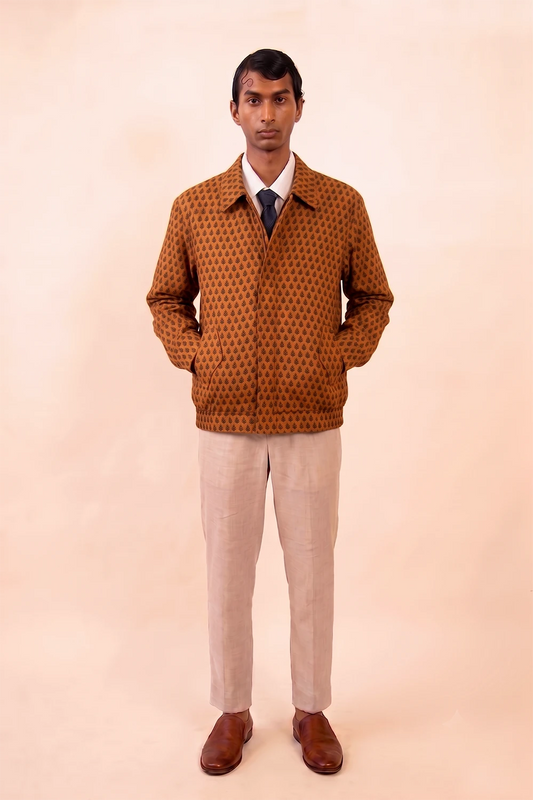 AKSA BOMBER IV is our one-of-a-kind reversible bomber jacket, handcrafted in-house using two vintage silk sarees.