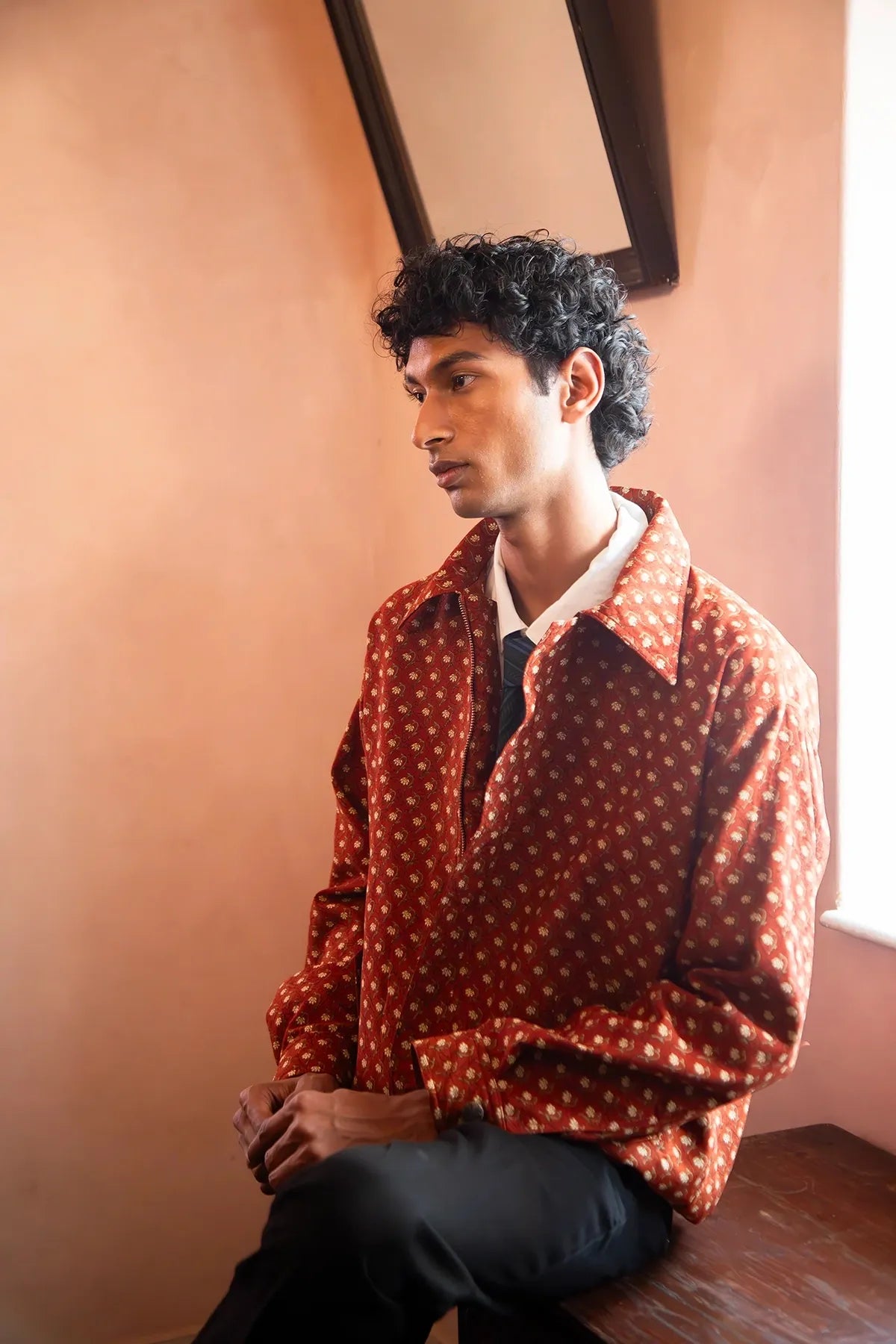 AKSA Bomber II, printed brown oversized bomber jacket