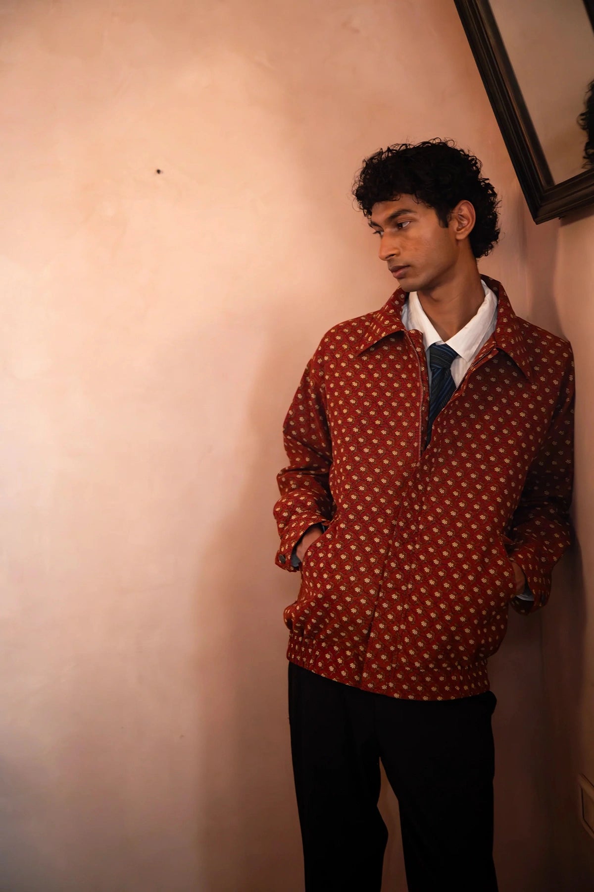 AKSA Bomber II, printed brown oversized bomber jacket