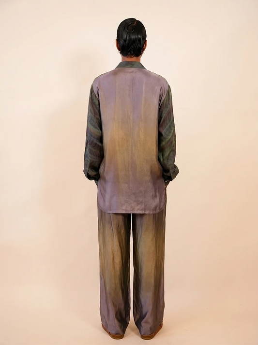 Amaya Shirt is a one of a kind piece, handcrafted in house from dark abstract printed pure silk. 