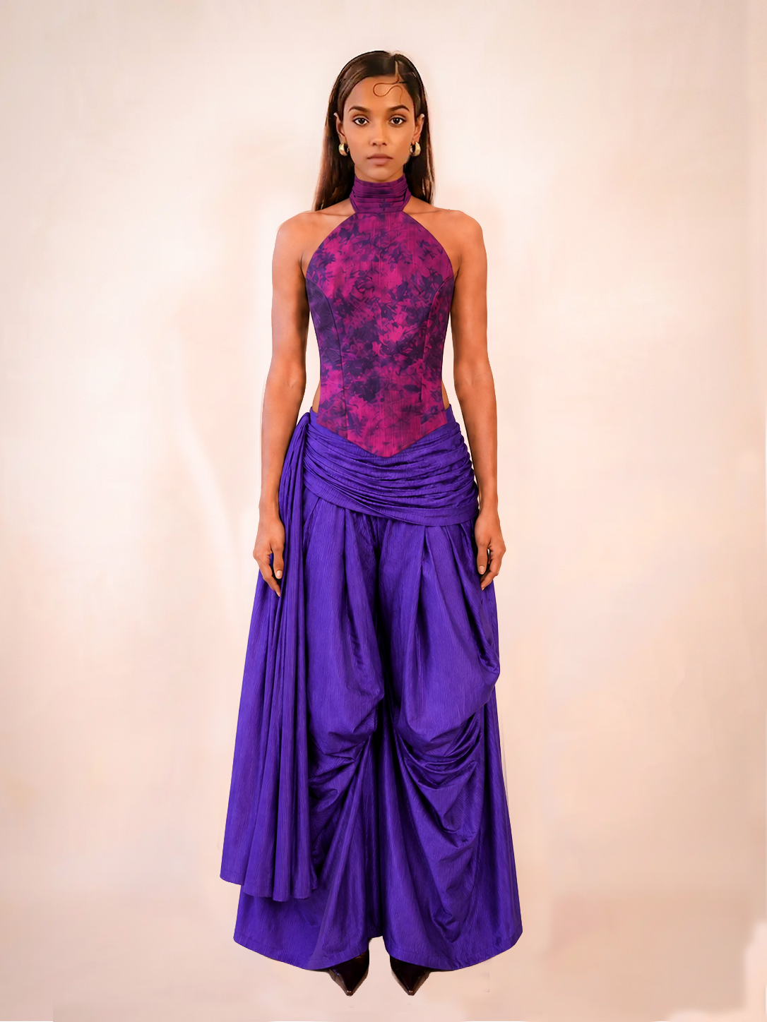 ANTARIYA XVII is a one of a kind drape pant, handcrafted in house from repurposed pure silk and saree borders