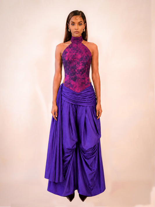 ANTARIYA XVII is a one of a kind drape pant, handcrafted in house from repurposed pure silk and saree borders