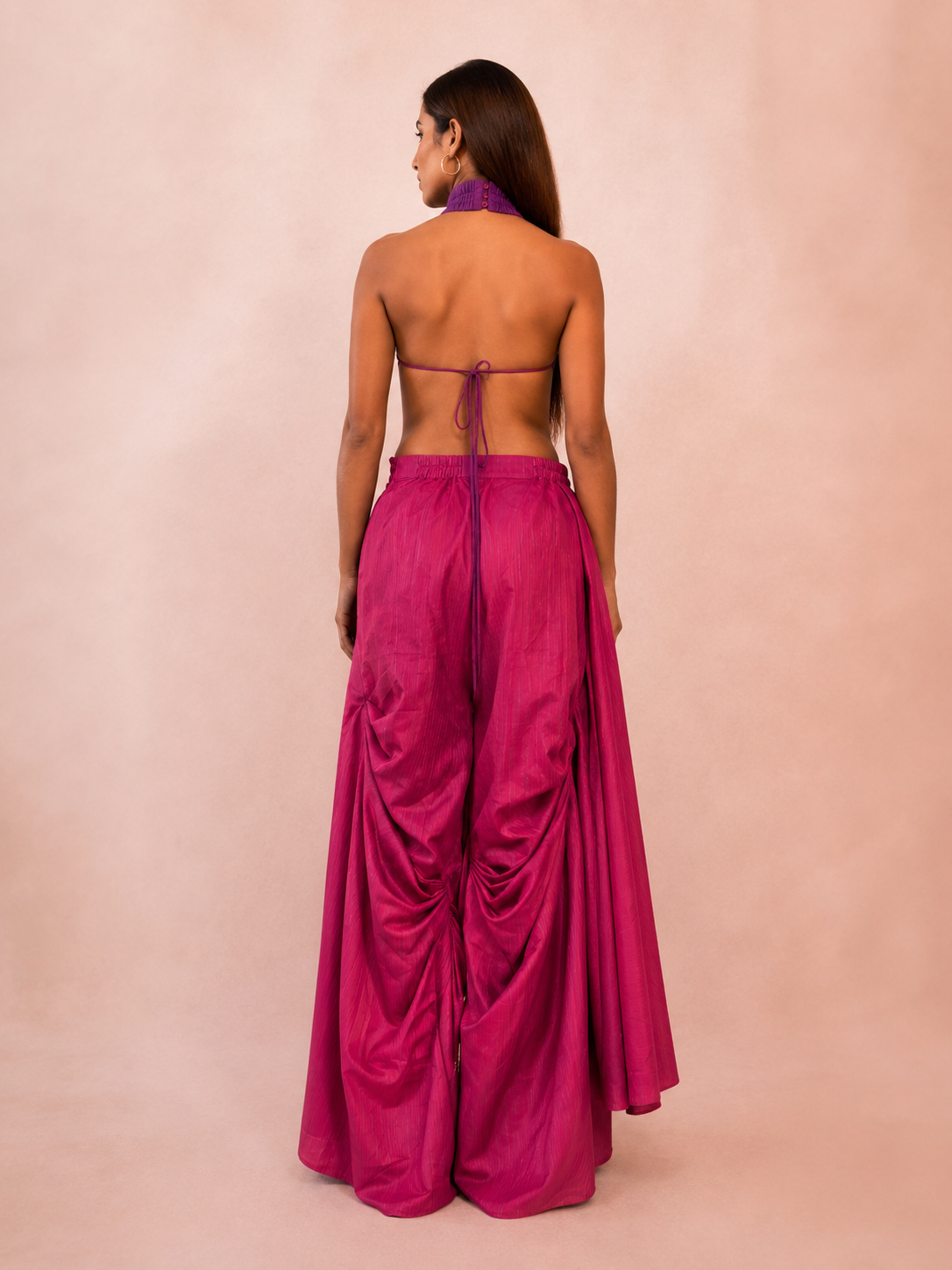 ANTARIYA XVIII is a one of a kind drape pant, handcrafted in house from repurposed pure silk and saree borders.