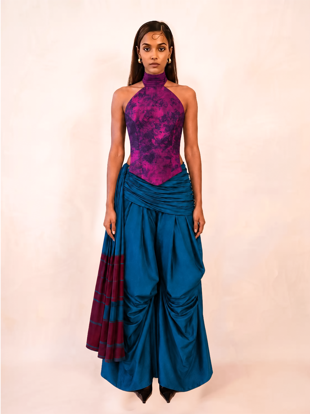 ANTARIYA XV is a one of a kind drape pant, handcrafted in house from repurposed pure silk and saree borders.