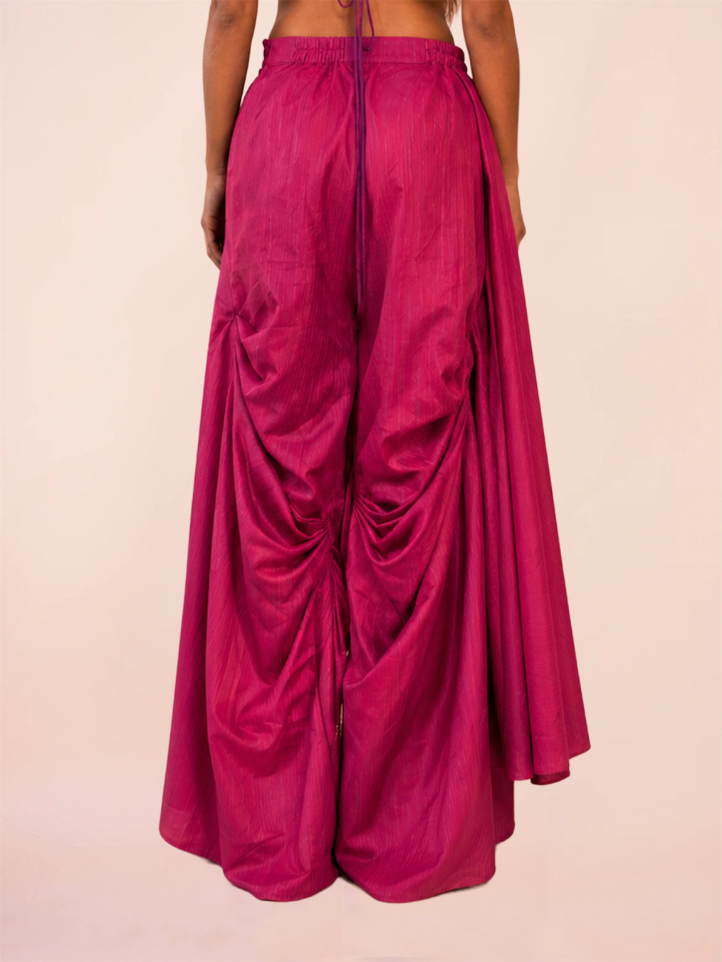 ANTARIYA XVIII is a one of a kind drape pant, handcrafted in house from repurposed pure silk and saree borders.