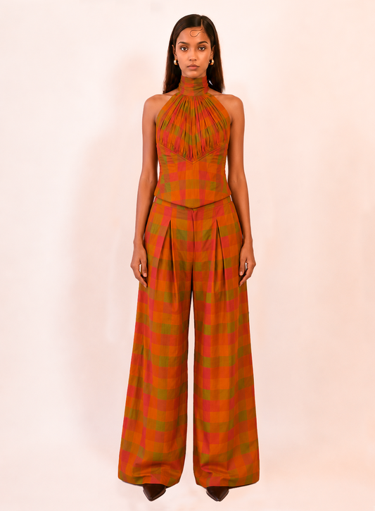 ARHA PANTS are our one of a kind pants, crafted in-house from a checkered vintage silk saree. 