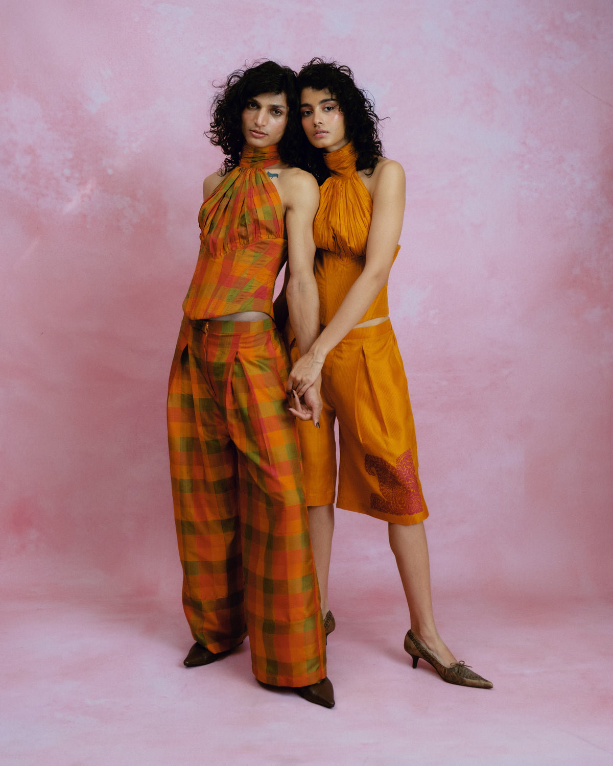 ARHA PANTS are our one of a kind pants, crafted in-house from a checkered vintage silk saree. 