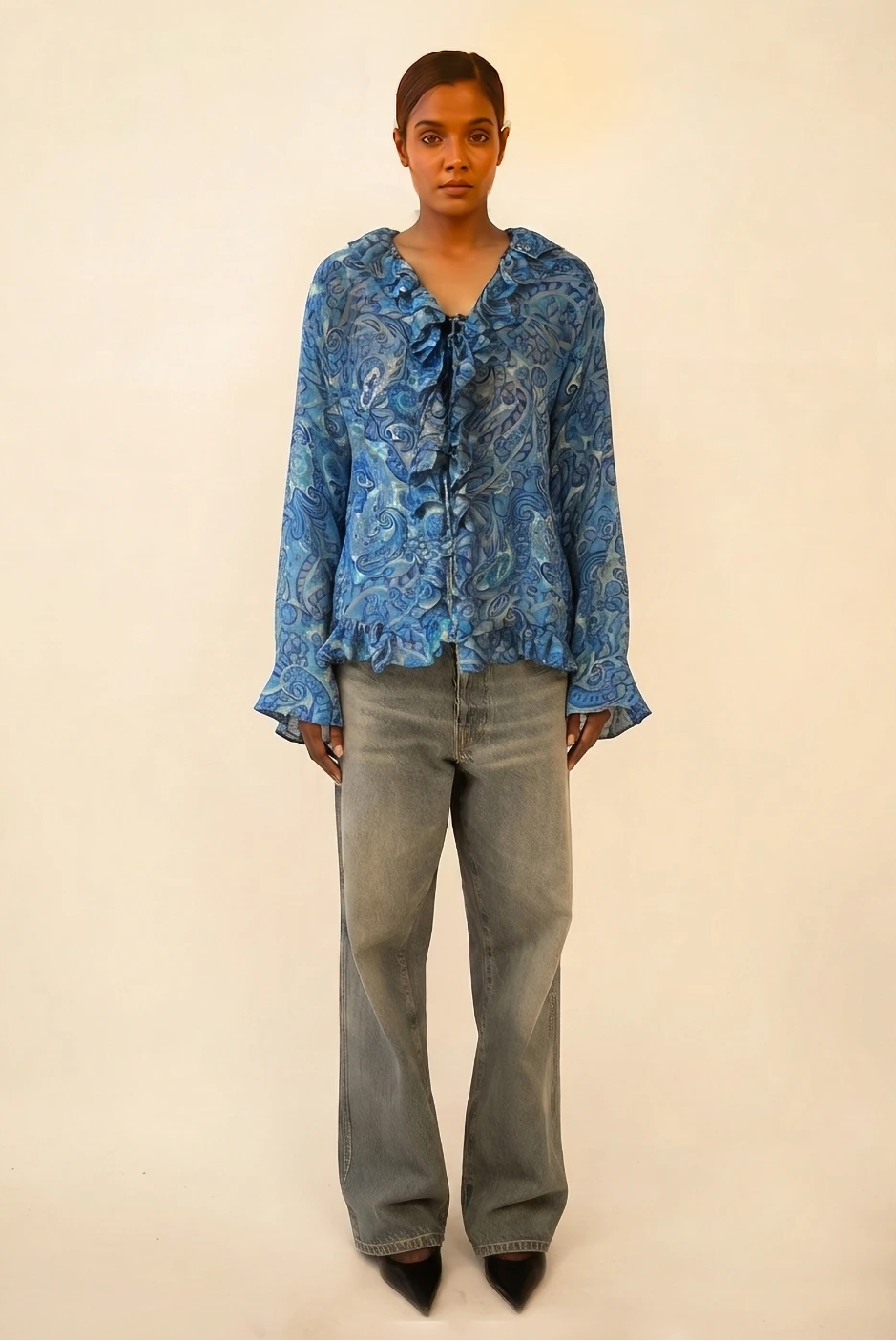 ASHNA Top is a one of a kind piece, handcrafted in house from printed pure silk.