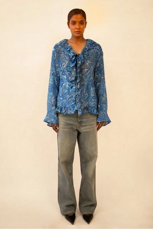 ASHNA Top is a one of a kind piece, handcrafted in house from printed pure silk.