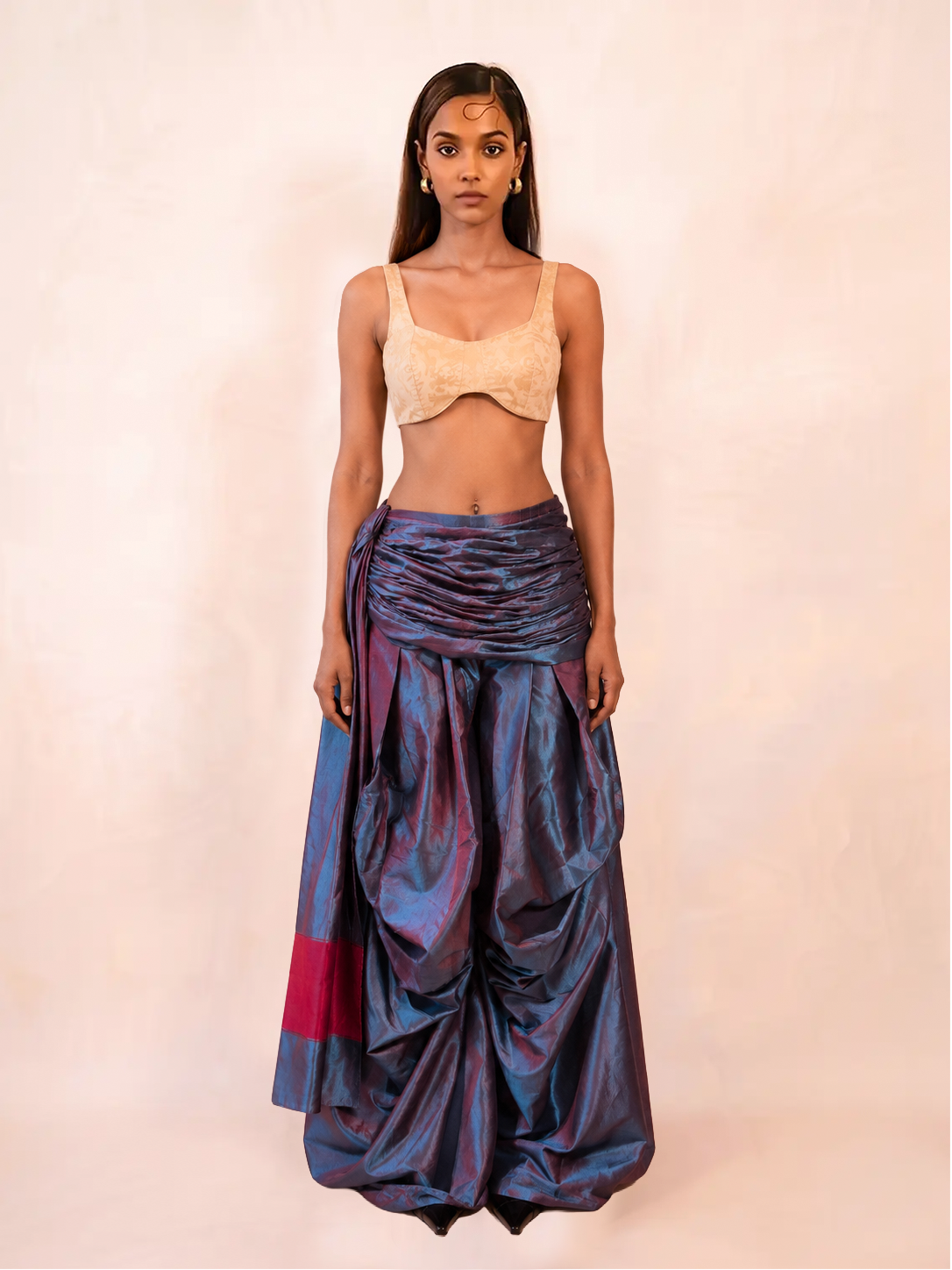 ANTARIYA XVIIII is a one of a kind drape pant, handcrafted in house from repurposed pure silk and saree borders.