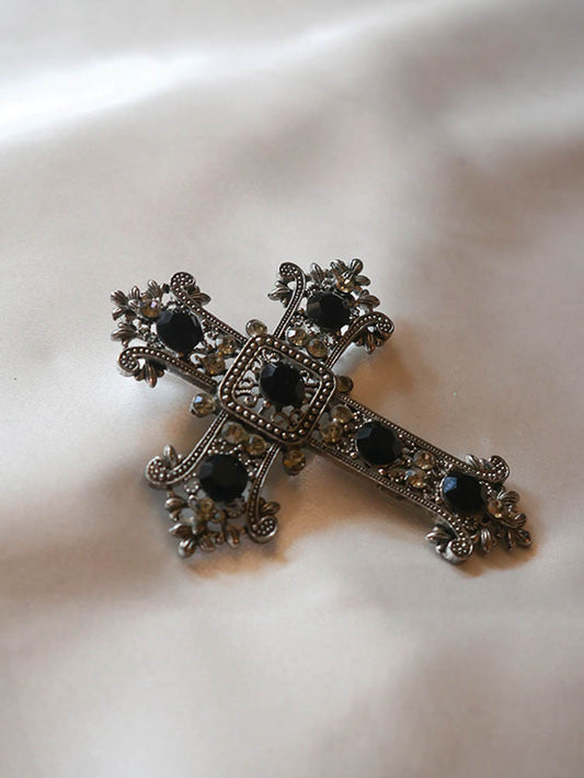 Baroque Noir Cross Brooch