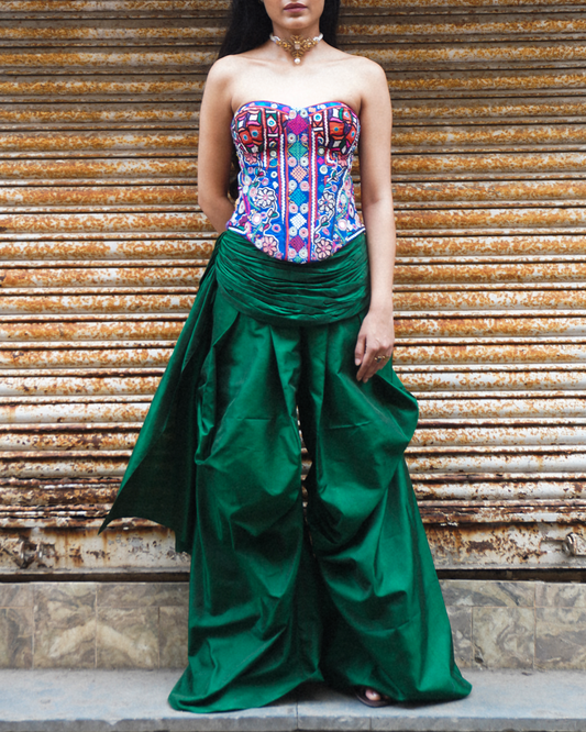 CHOLA CORSET is our one-of-a-kind ensemble, handcrafted in-house using antique cholis. 