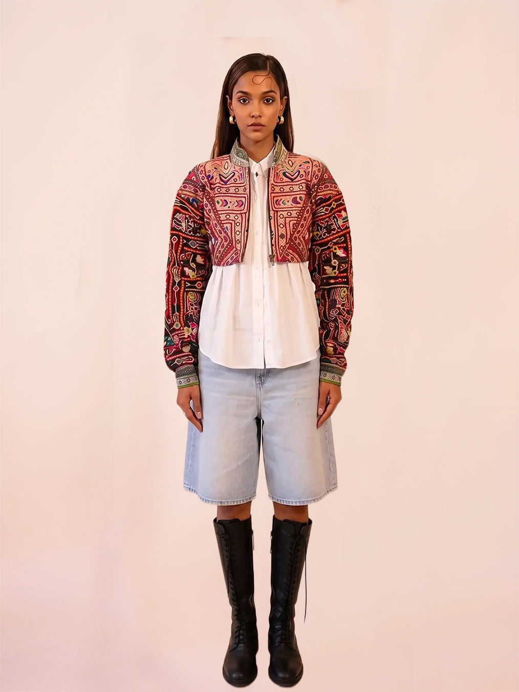 CHOLA NO III is a one-of-a-kind piece, handcrafted in-house using carefully sourced traditional cholas made by the Rabari community in Kutch. 