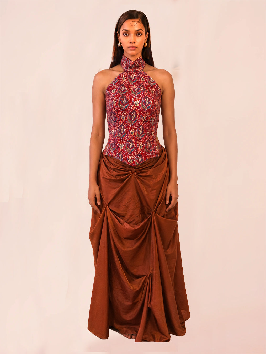 GULJHAAM IX is a one of a kind drape skirt, crafted in house from a vintage silk saree and shaped through intuitive, sculptural draping.