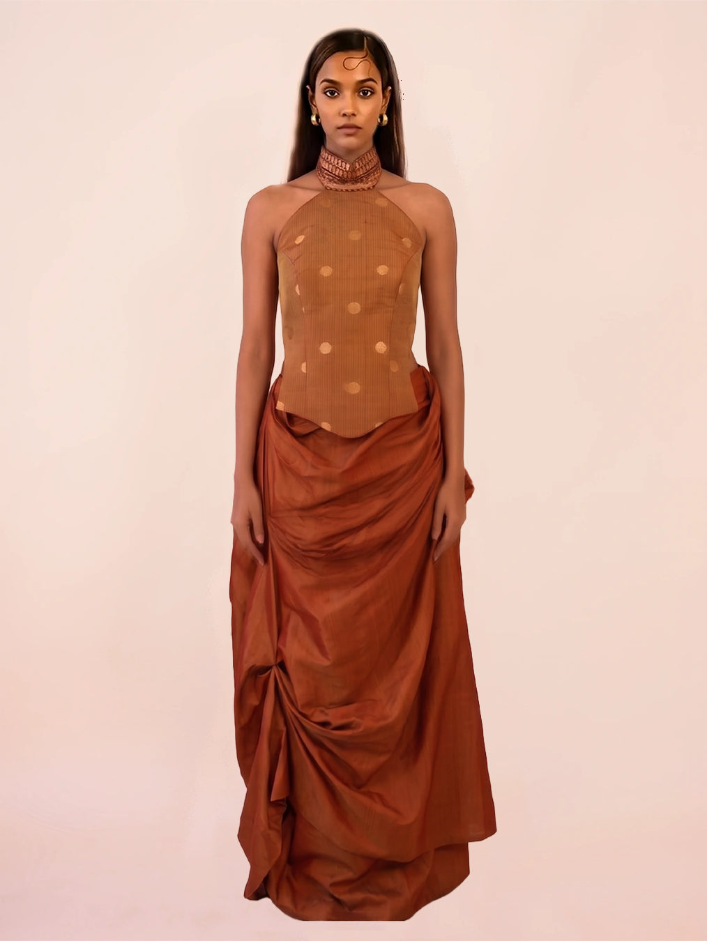 GULJHAAM VII is a one of a kind drape skirt, crafted in house from a vintage silk saree and shaped through intuitive, sculptural draping