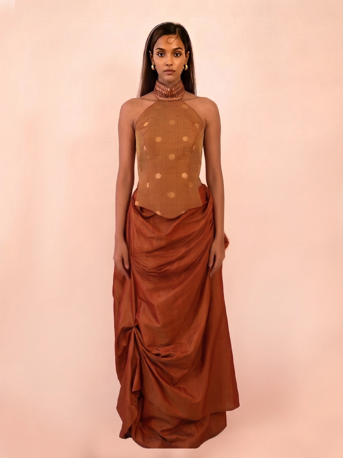 GULJHAAM V is a one of a kind drape skirt, crafted in house from a vintage silk saree