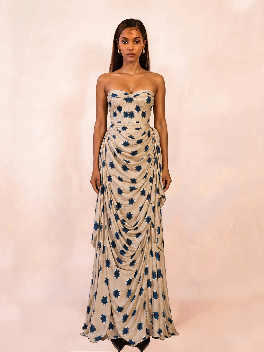 INDIGO GULJHAAM is a one of a kind drape skirt, crafted in house from a vintage silk saree and shaped through intuitive, sculptural draping.