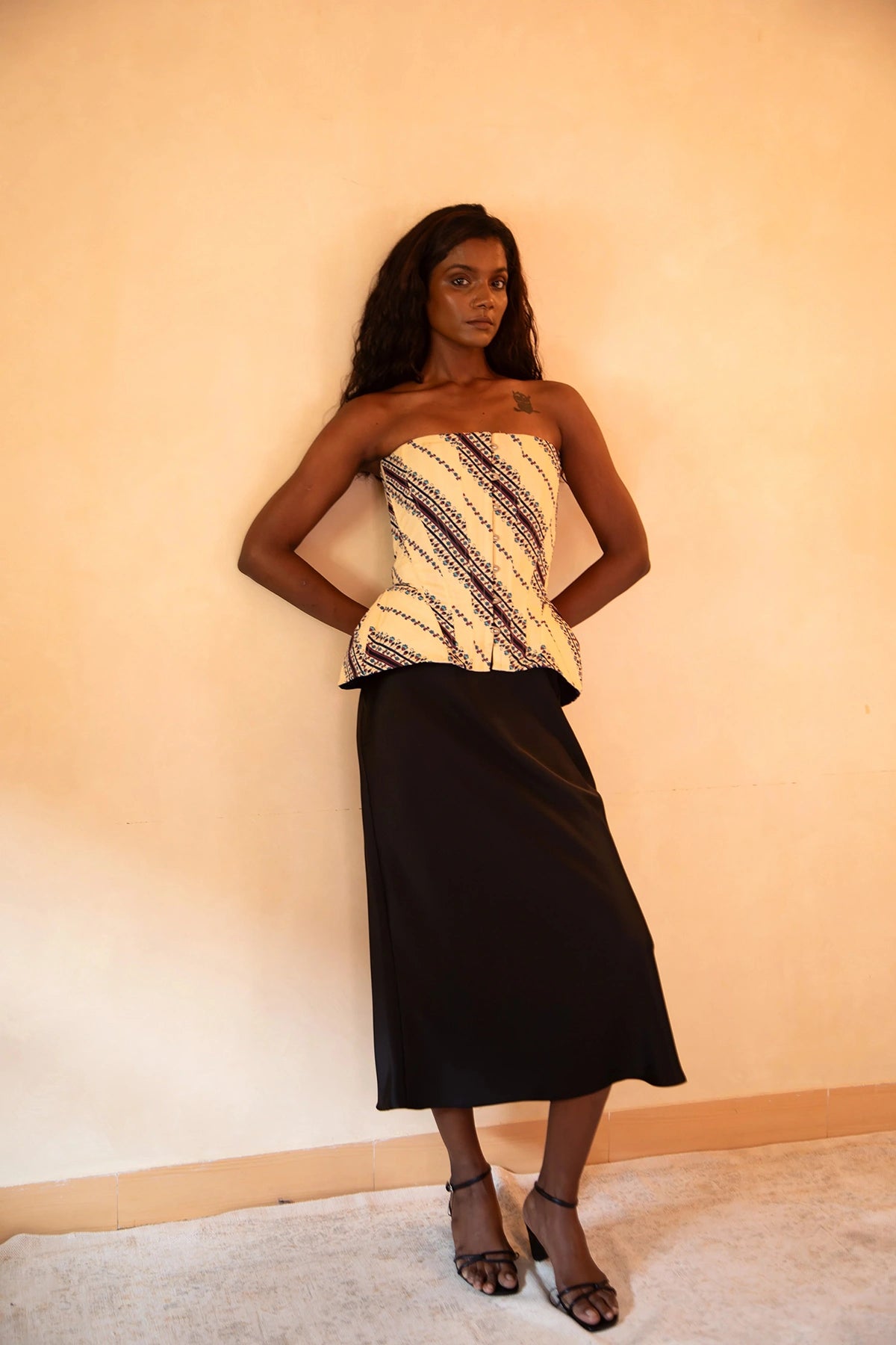 KAMAL- Off-White & Blue Printed Bell Corset