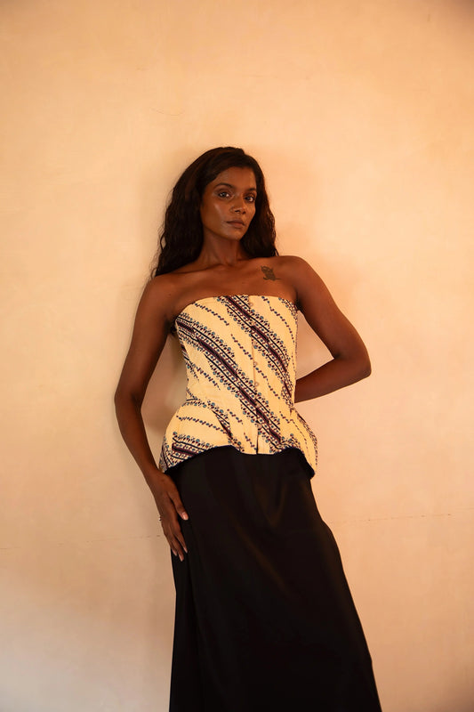 KAMAL- Off-White & Blue Printed Bell Corset