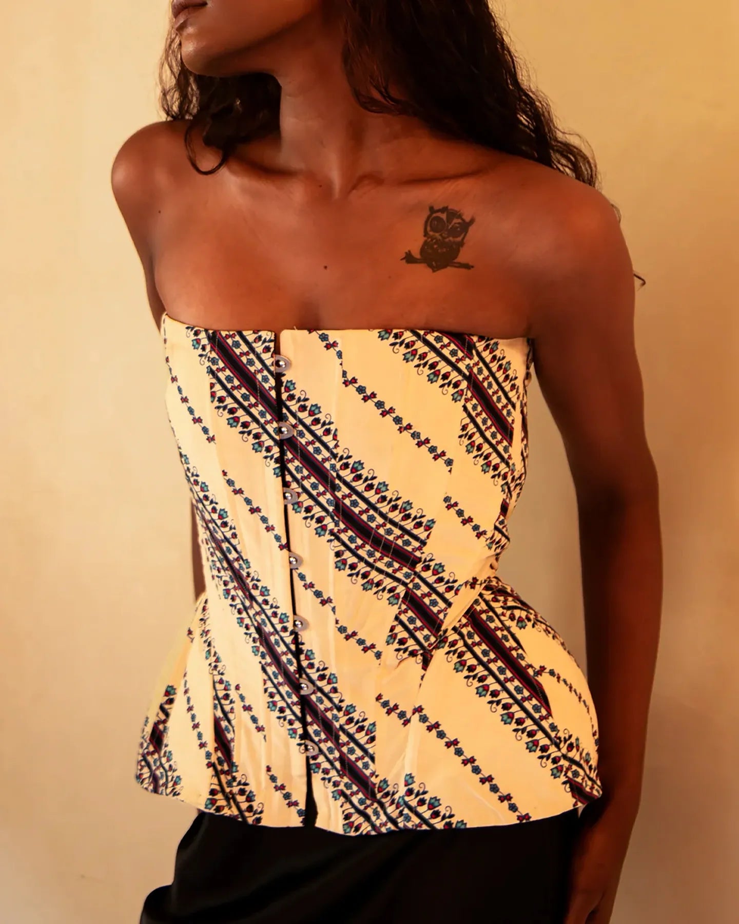 KAMAL- Off-White & Blue Printed Bell Corset