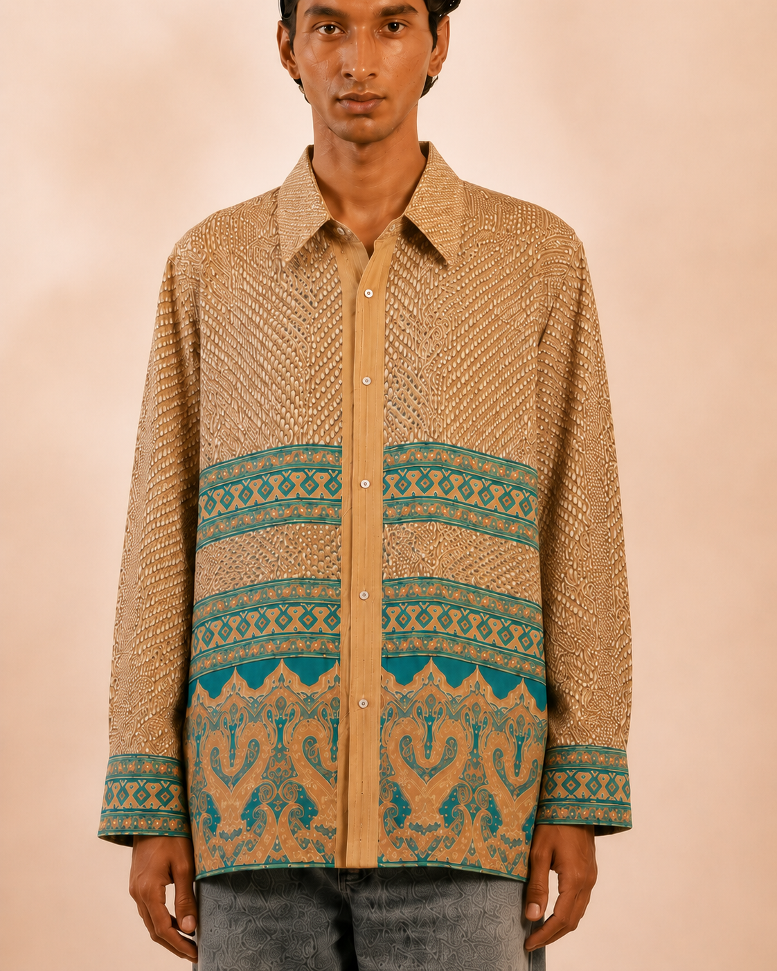LAVYA is one-of-a-kind full sleeve shirt, crafted from vintage fabric in a bold &nbsp;print.