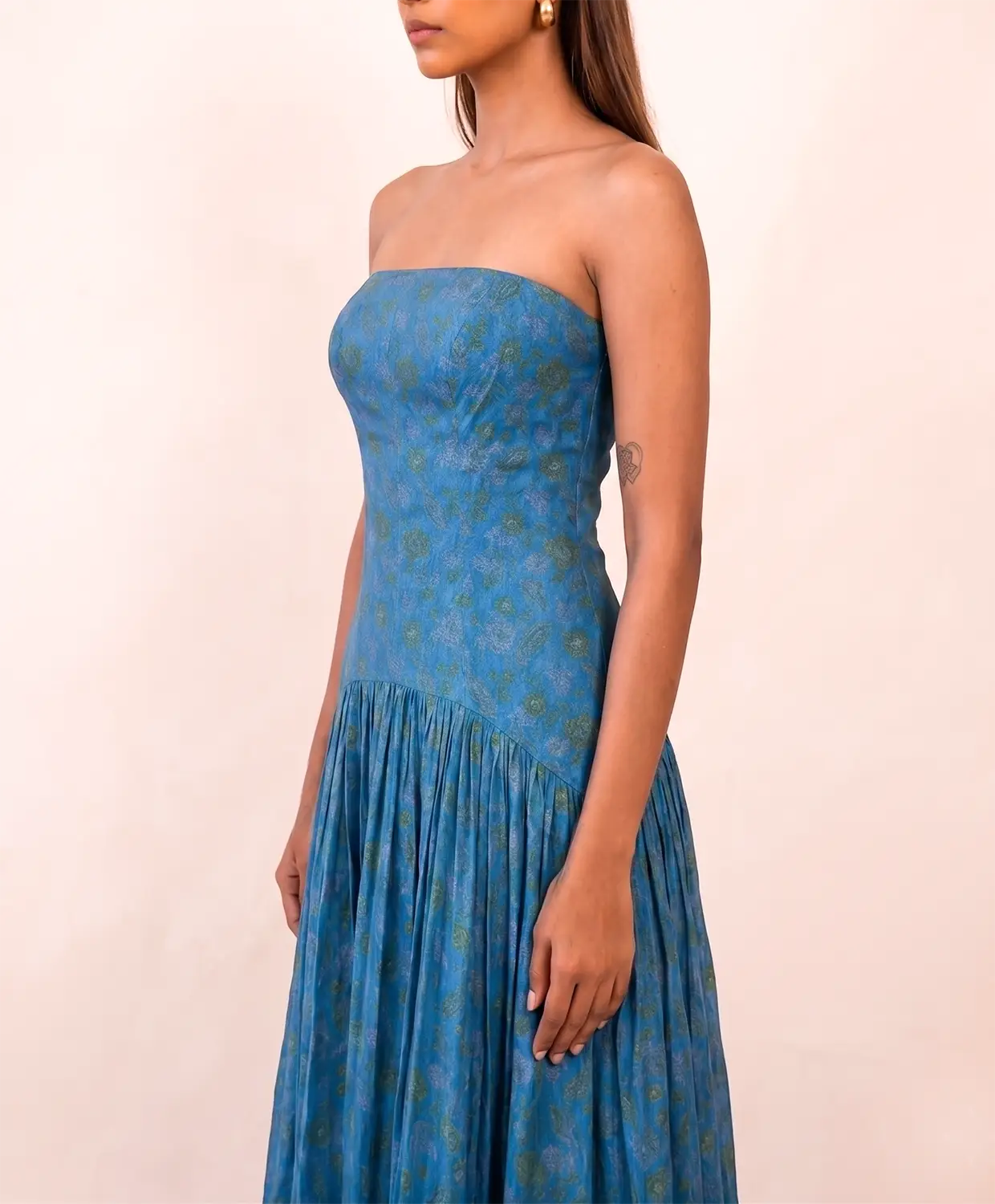 NOOR IV is our one-of-a-kind orange printed silk drop-waist dress