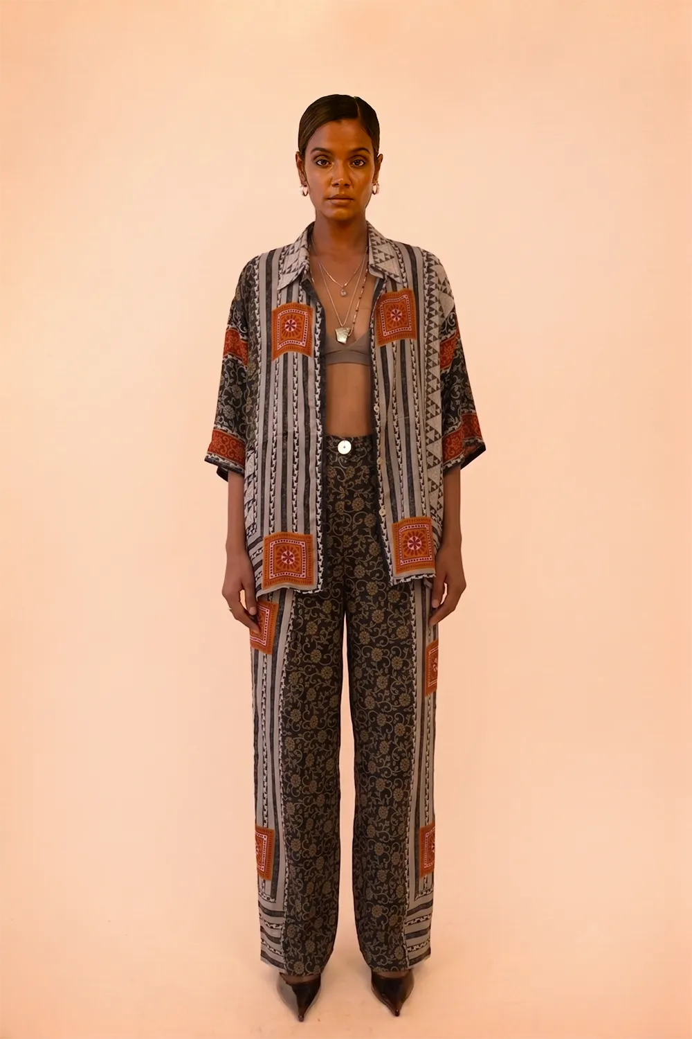 OJAS SHIRT is our one of a kind oversized printed silk shirt, handcrafted by skilled artisans in house