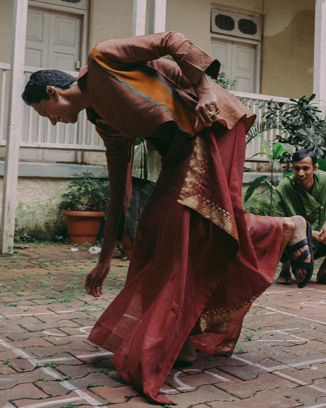 our one of a kind Drape Skirt, with border running along the hem, grounding the piece in its origin while allowing it to flow freely.