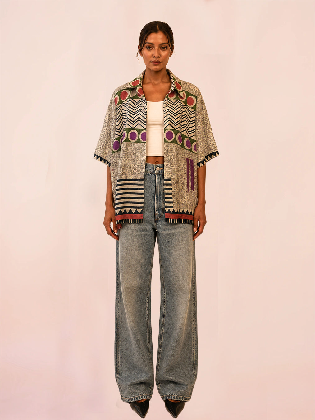 RAGA VII is our one-of-a-kind oversized printed shirt, handcrafted in-house using a vintage silk saree.