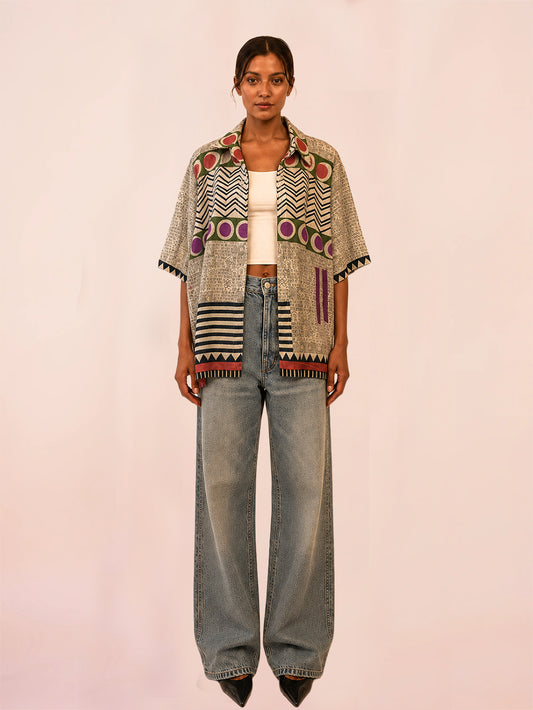 RAGA VII is our one-of-a-kind oversized printed shirt, handcrafted in-house using a vintage silk saree.
