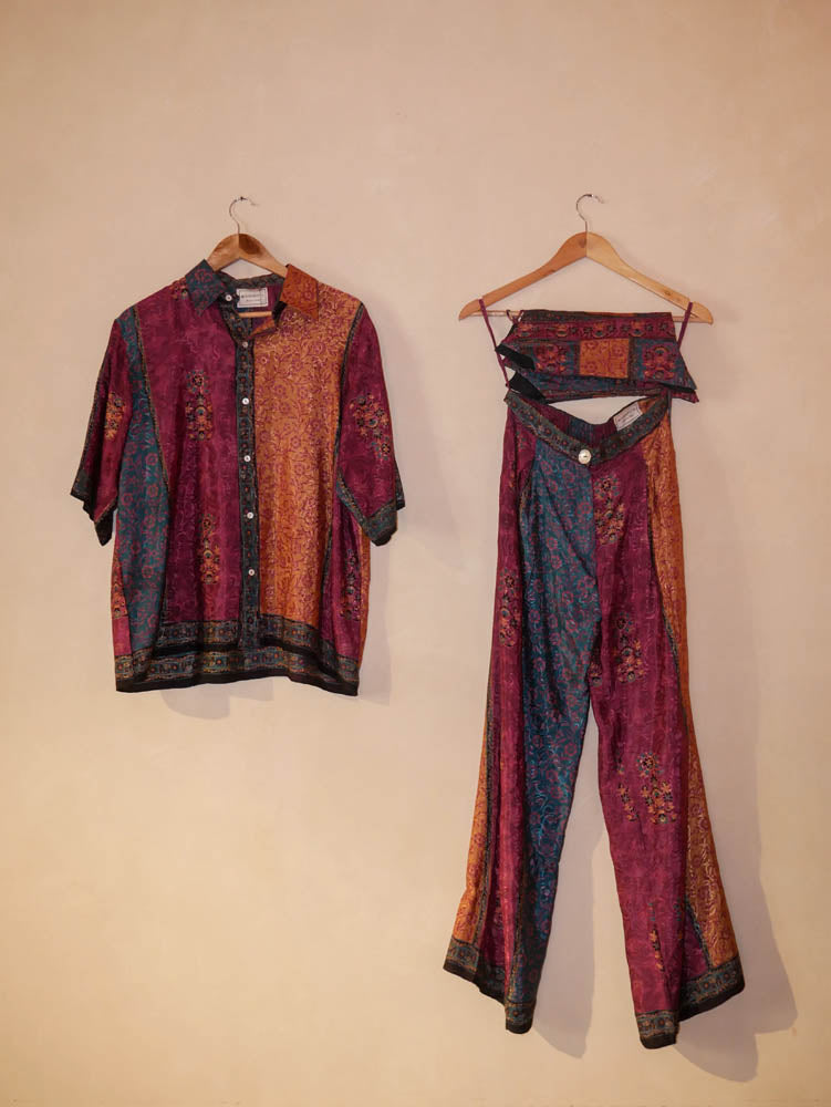 Raga is our one-of-a-kind oversized multi-colour printed shirt, handcrafted by skilled artisans in-house using a one-of-a-kind vintage silk saree.