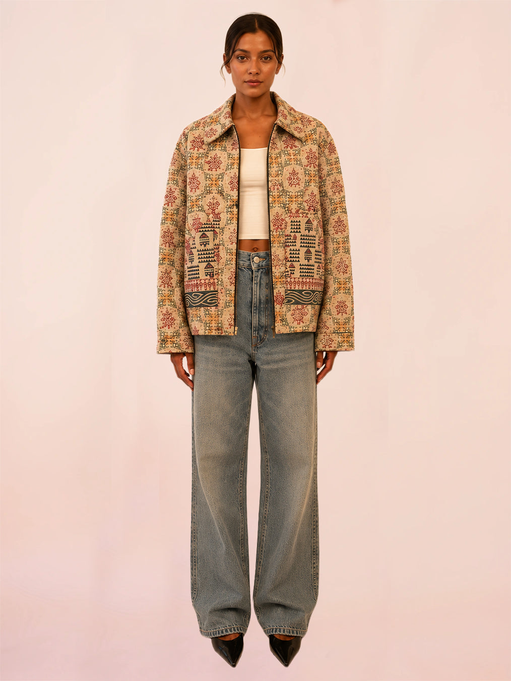 RAJEEV JACKET is our one-of-a-kind jacket, handcrafted in-house using bandhani pure silk sarees.