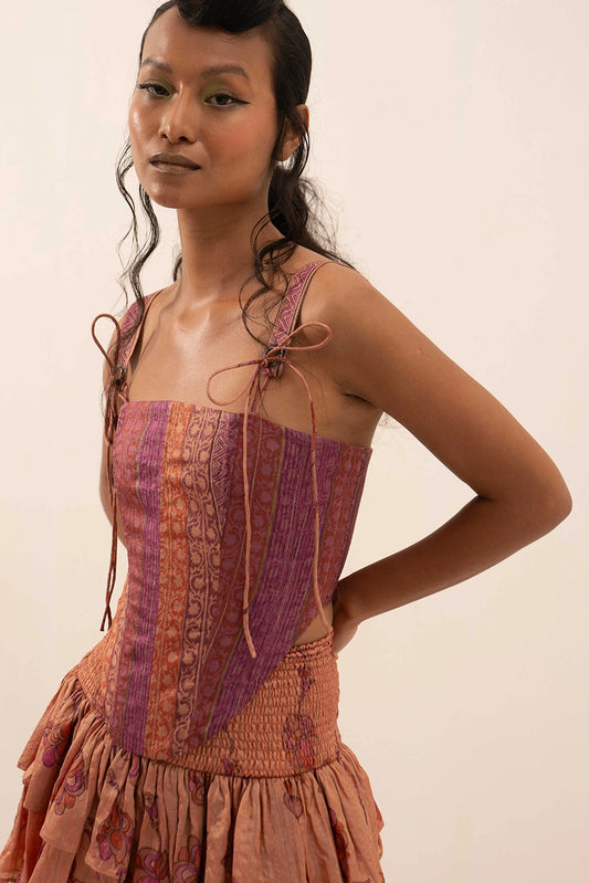 RANYA is our one of a kind corset, made in house, by skilled artisans using vintage fabric.
