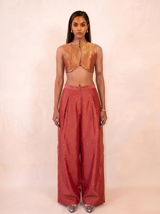 GILET TOP- TARINI III Top is a one of a kind piece, handcrafted in house from vintage pure silk saree fabric. 