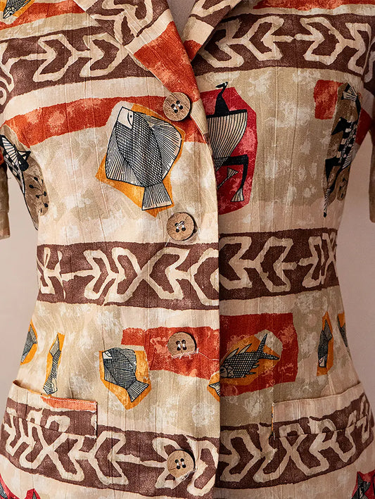 Vintage Egyptian fitted shacket featuring structured tailoring and midweight fabric, thrifted from global vintage collections.