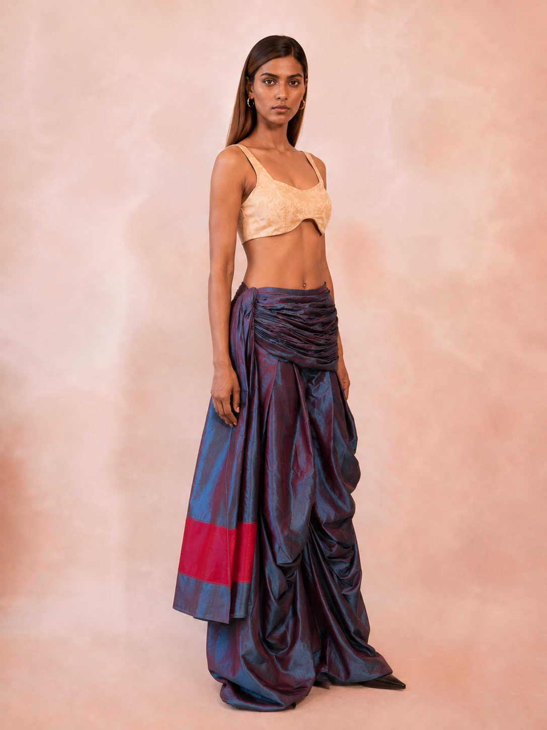 ANTARIYA XVIIII is a one of a kind drape pant, handcrafted in house from repurposed pure silk and saree borders.