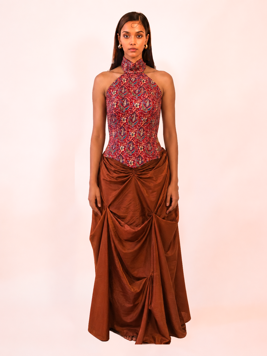 GULJHAAM IX is a one of a kind drape skirt, crafted in house from a vintage silk saree and shaped through intuitive, sculptural draping.