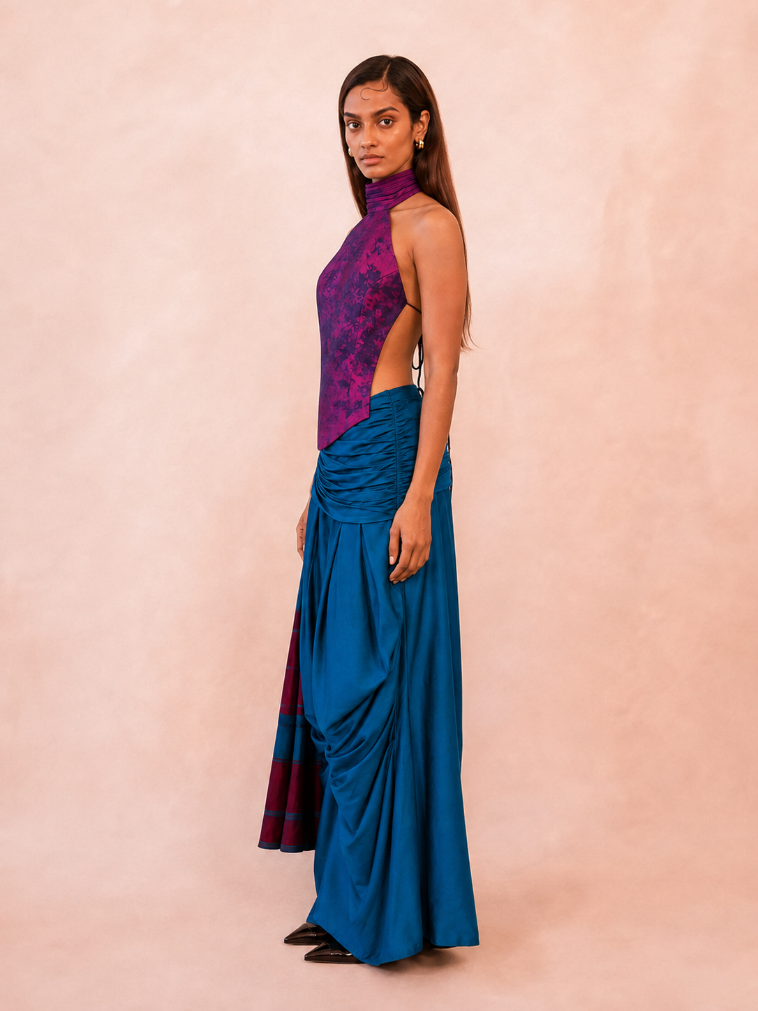 APSARA is our high-neck, backless top crafted from a vintage silk saree