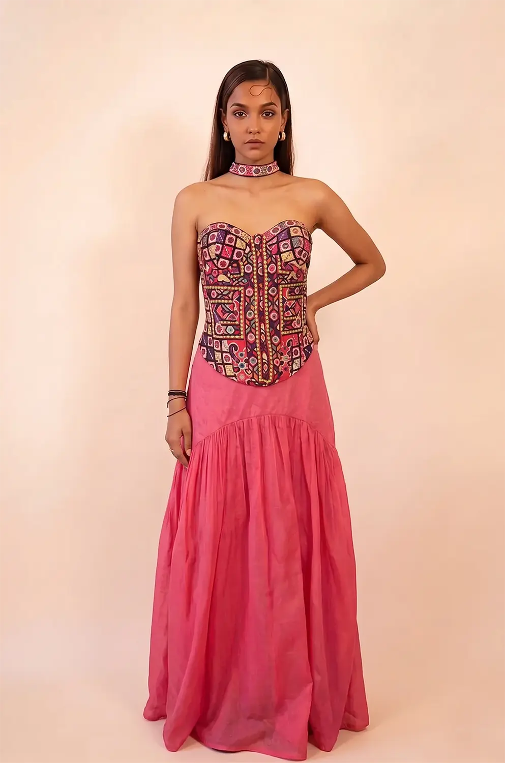 CHOLA CORSET SET is our one-of-a-kind ensemble, handcrafted in-house using three antique cholis.