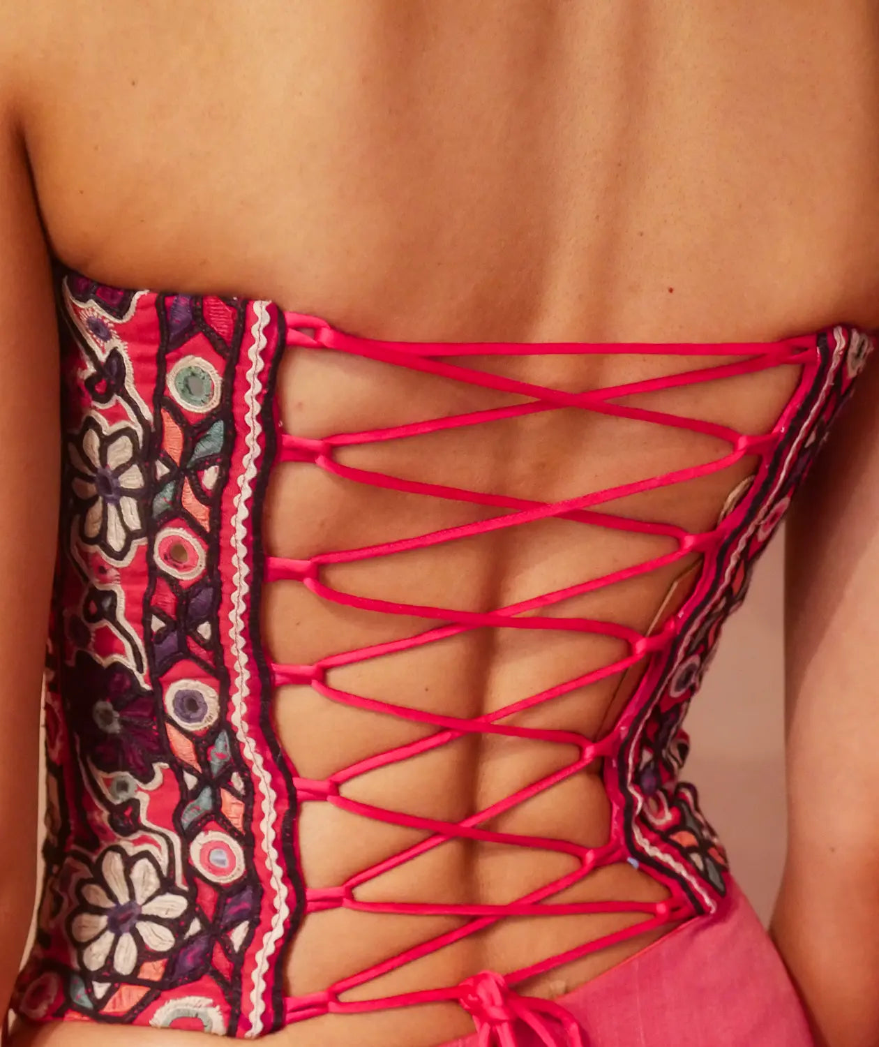 CHOLA CORSET SET is our one-of-a-kind ensemble, handcrafted in-house using three antique cholis.