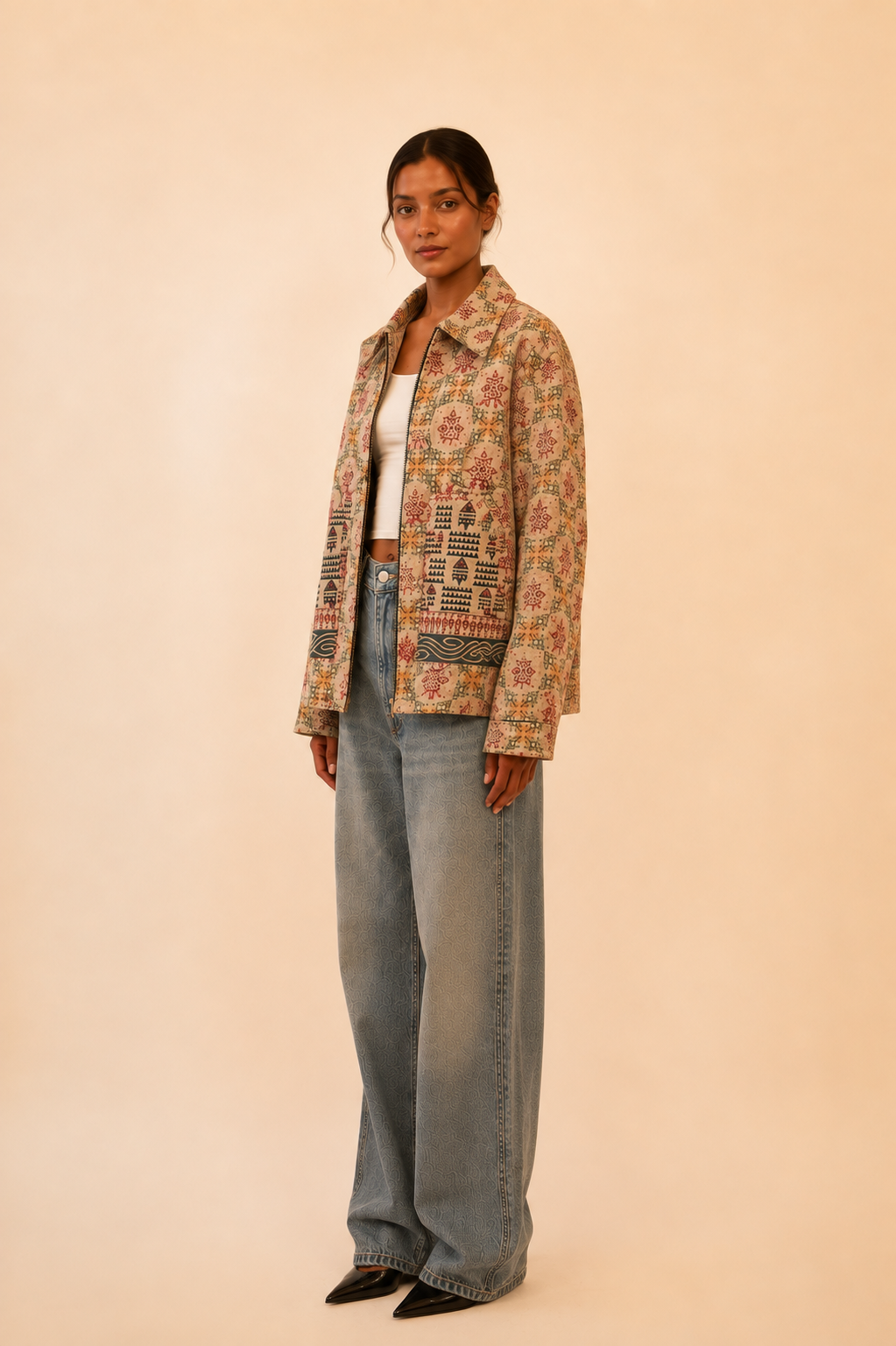 RAJEEV JACKET is our one-of-a-kind jacket, handcrafted in-house using bandhani pure silk sarees.